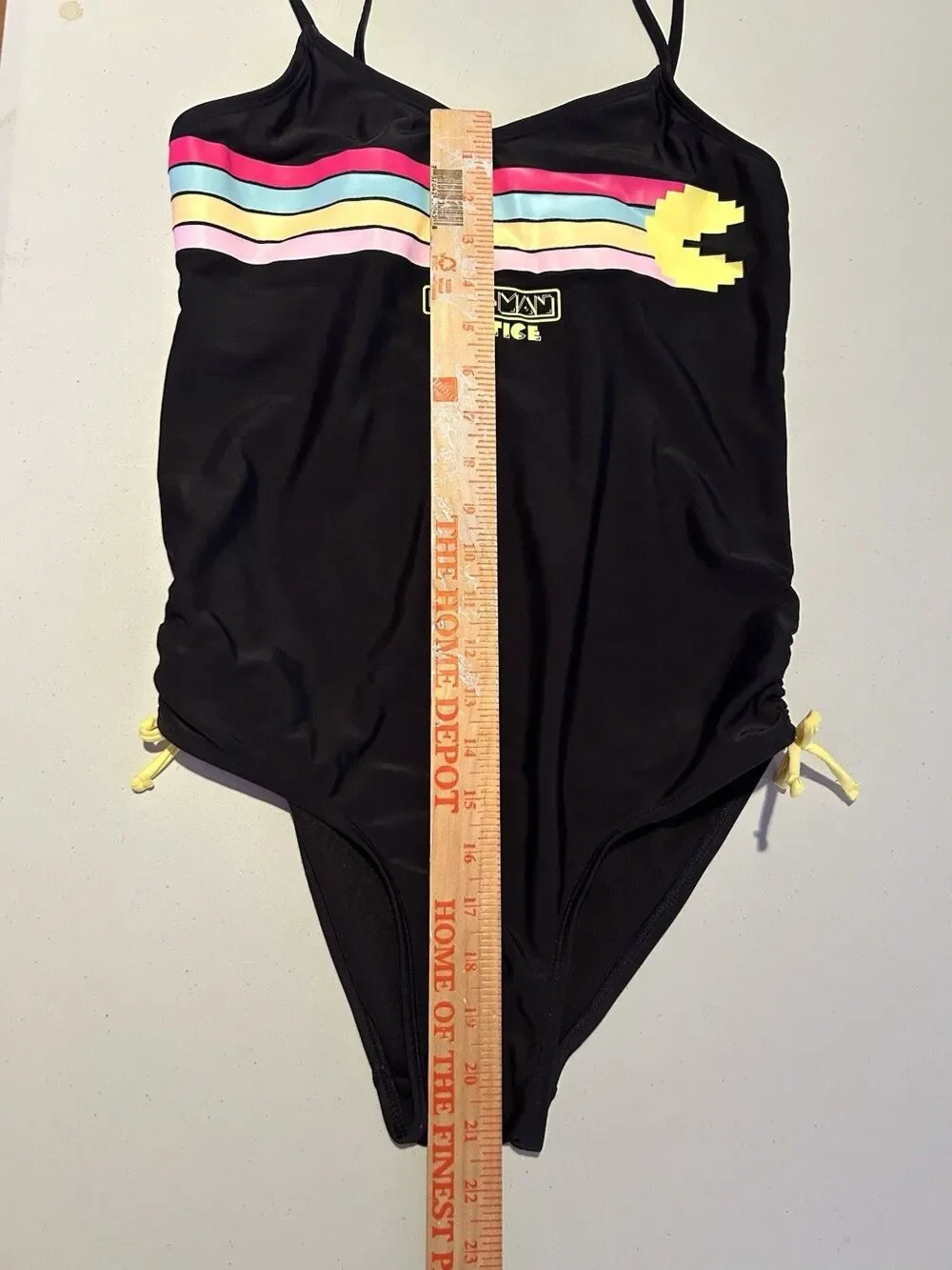 Pac-Man Justice One Piece Swimsuit XL 16‎ 18 Retro Tie Side Black